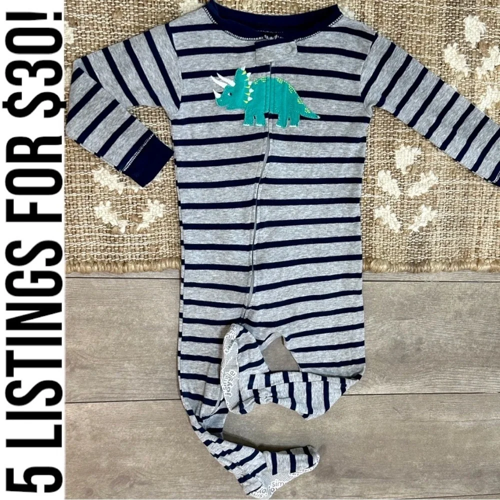 Carter’s Toddler Baby Boy Dinosaur Striped Zip Pjs Sleep Play Footies